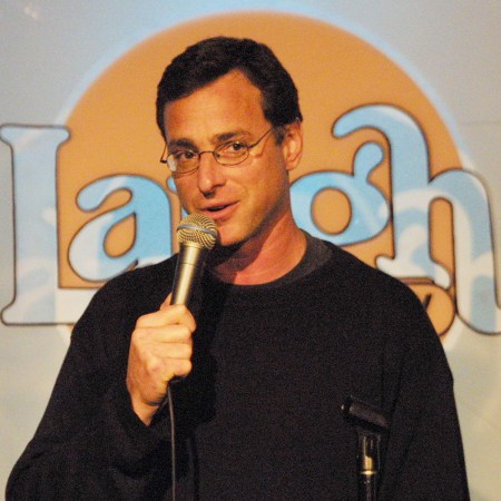 Comedian Bob Saget preforms at "Boys Night Out" a comedy benefit at The Laugh Factory hosted by talk radio host Tom Leykis October 11, 2001 in Hollywood, CA