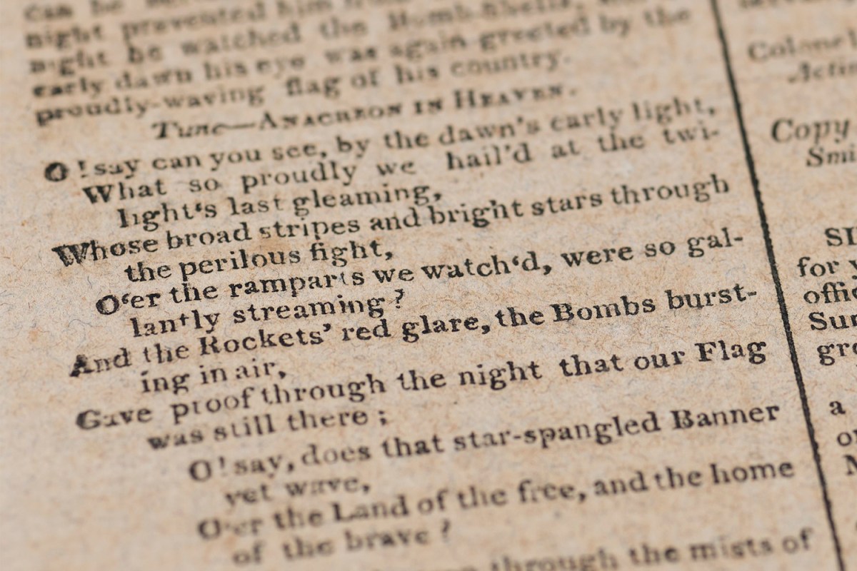 A copy of the "Baltimore Patriot" containing the song that would become "The Star-Spangled Banner"