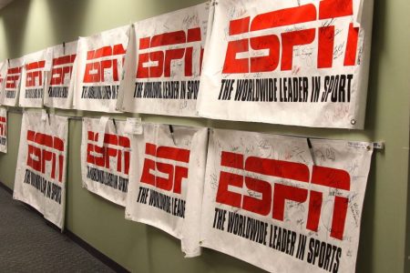 ESPN banners hanging on the walls in Bristol, Connecticut. (John Atashian/Getty)