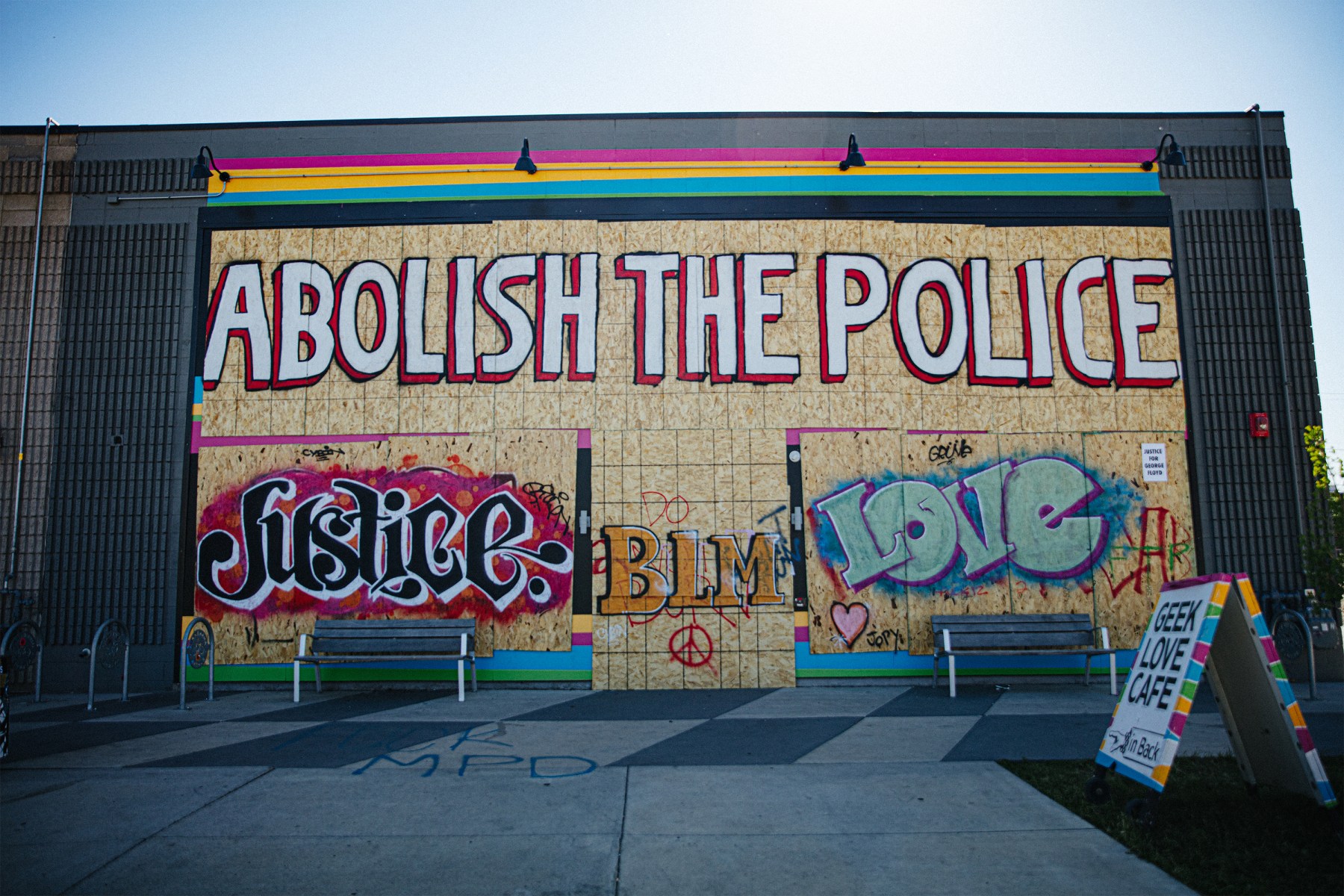 Much of the art centers around police reform, ranging from abolishing to reallocating funds. 
