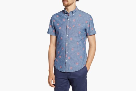 Bonobos Slim Fit Floral Short Sleeve Button-Down Chambray