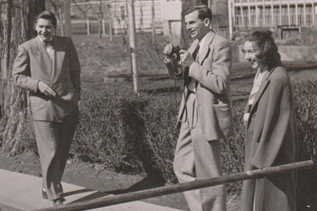 Robie Macauley with Arthur Koestler and Flannery O'Connor at Amana Colonies in Iowa, 9 Oct 1947