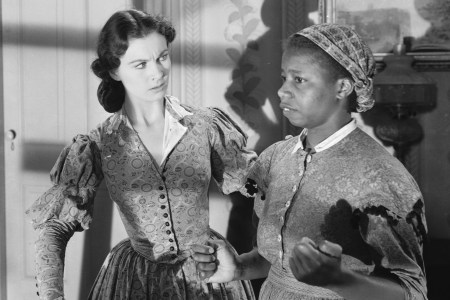 British actress Vivien Leigh with Butterfly McQueen in a scene from the American civil war epic 'Gone With the Wind'.  (Photo via John Kobal Foundation/Getty Images)