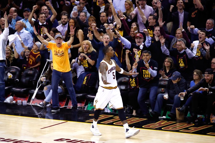 J.R. Smith celebrates during game 3 of the 2017 NBA Finals