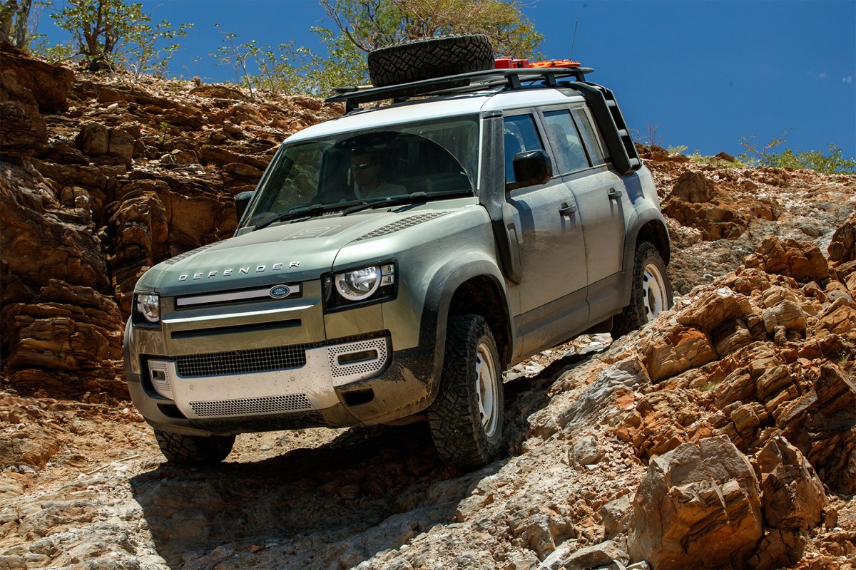 The new 2020 Land Rover Defender SUV off-roading