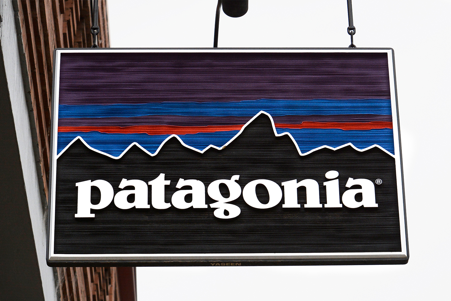 A shop sign for outdoor brand Patagonia in Telluride, Colorado