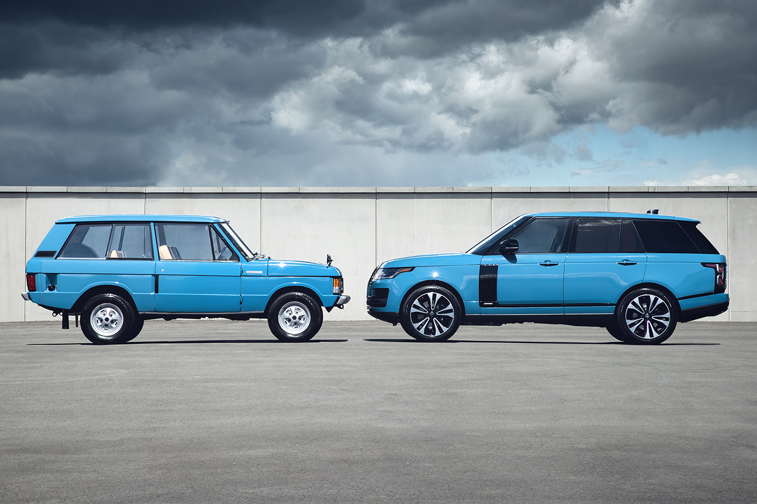 A 1970 Range Rover and limited-edition Range Rover Fifty in Tuscan Blue