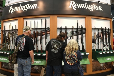 A Remington shotgun display at the annual NRA meeting in 2018