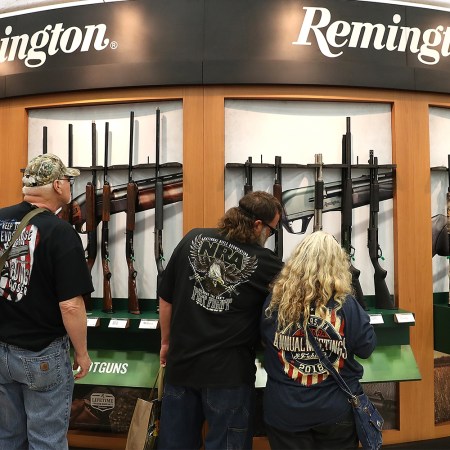 A Remington shotgun display at the annual NRA meeting in 2018