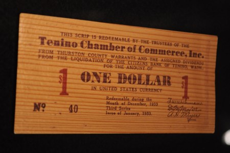 Wooden money used in Tenino, Washington during the Great Depression