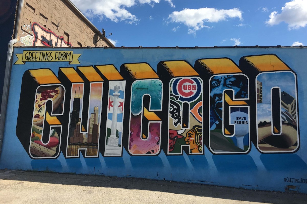 The "Greetings from Chicago" is one of the city's most popular murals