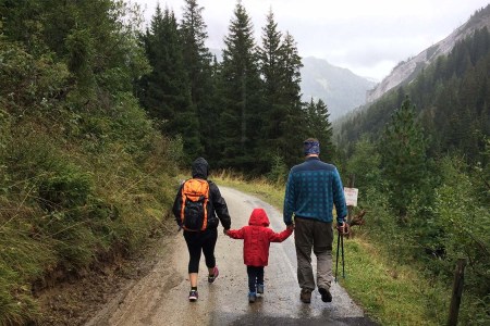 Family walking on a trail