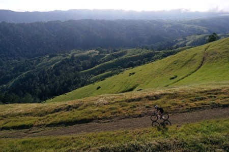 A cyclist riding a gravel bike through Lagunitas, California's Barnabe Mountain last month. 