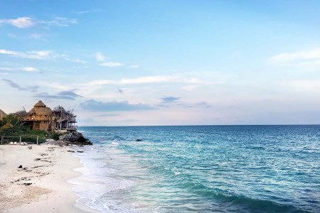 A beach bungalow on the ocean in Tulum, Mexico