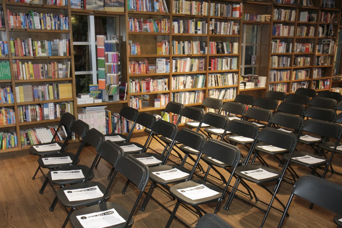 Chairs set up inside a bookstore