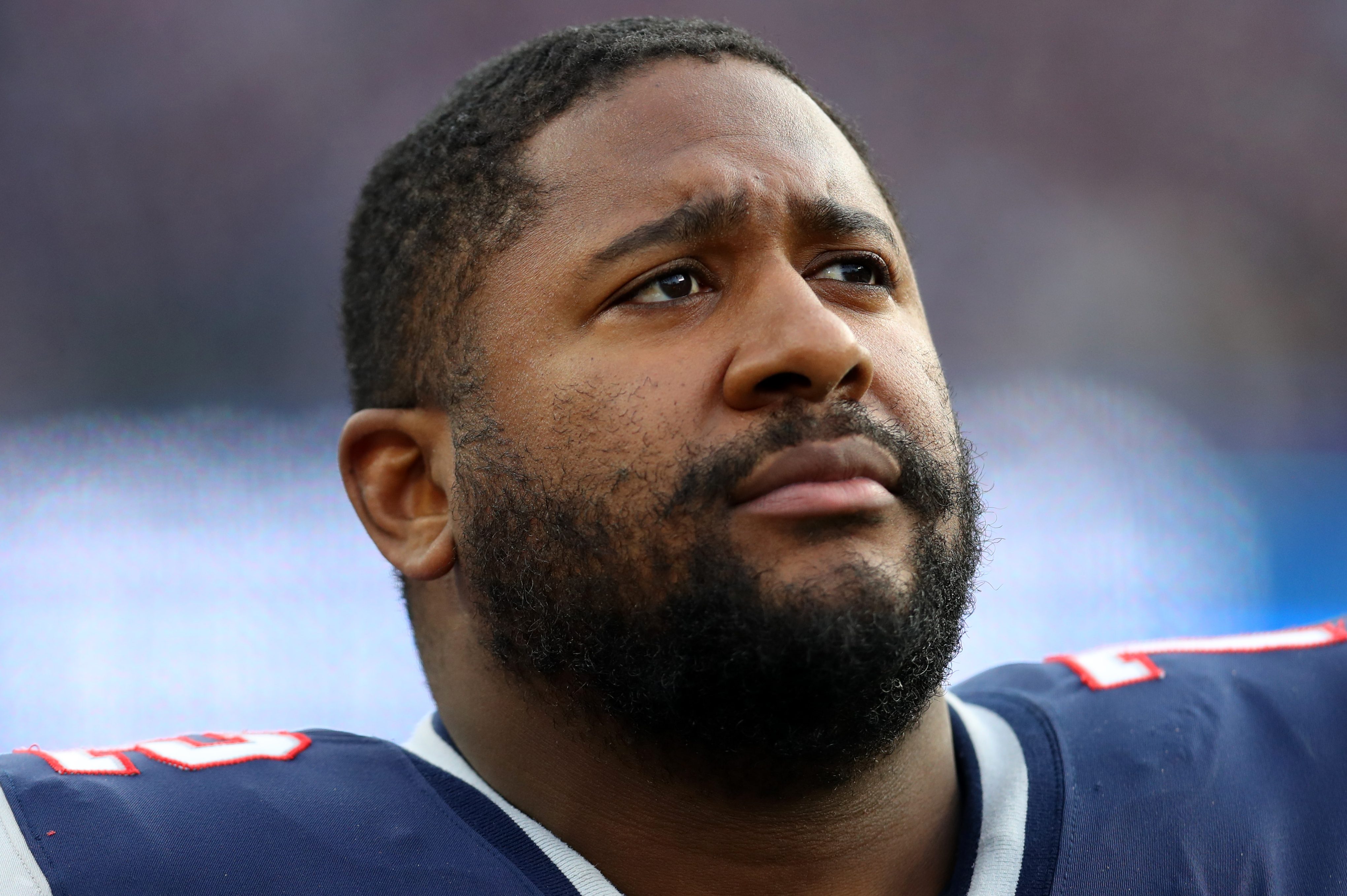 Marshall Newhouse. looks on during a game against the Miami Dolphins at Gillette Stadium. (Maddie Meyer/Getty)