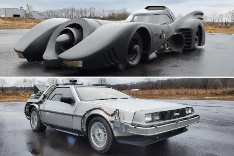 Batmobile movie replica and DeLorean Back to the Future replica