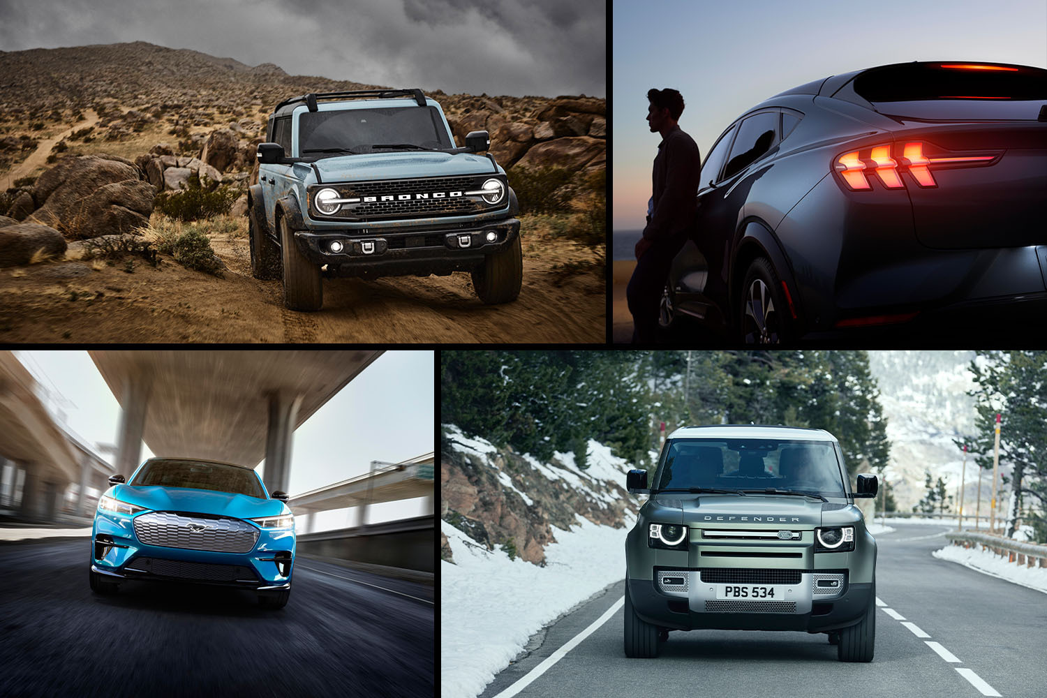 The 2021 Ford Bronco, 2021 Mustang Mach-E SUV and 2020 Land Rover Defender