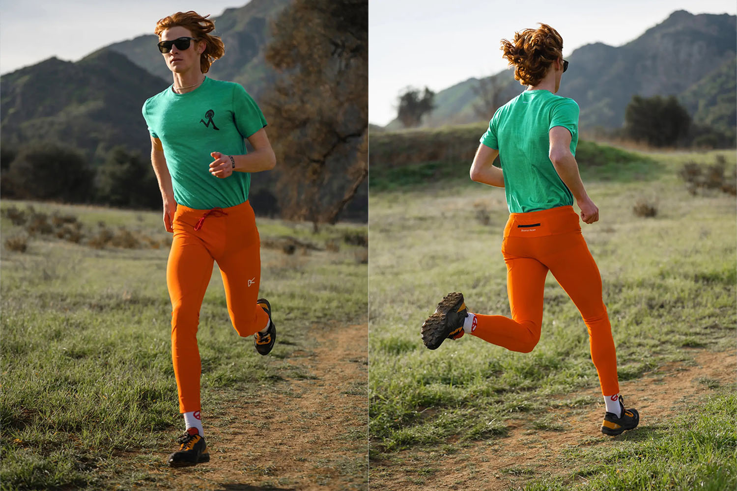 two model shots of a man in District Vision gear running outside