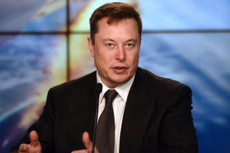 Elon Musk at a SpaceX press conference at the Kennedy Space Center