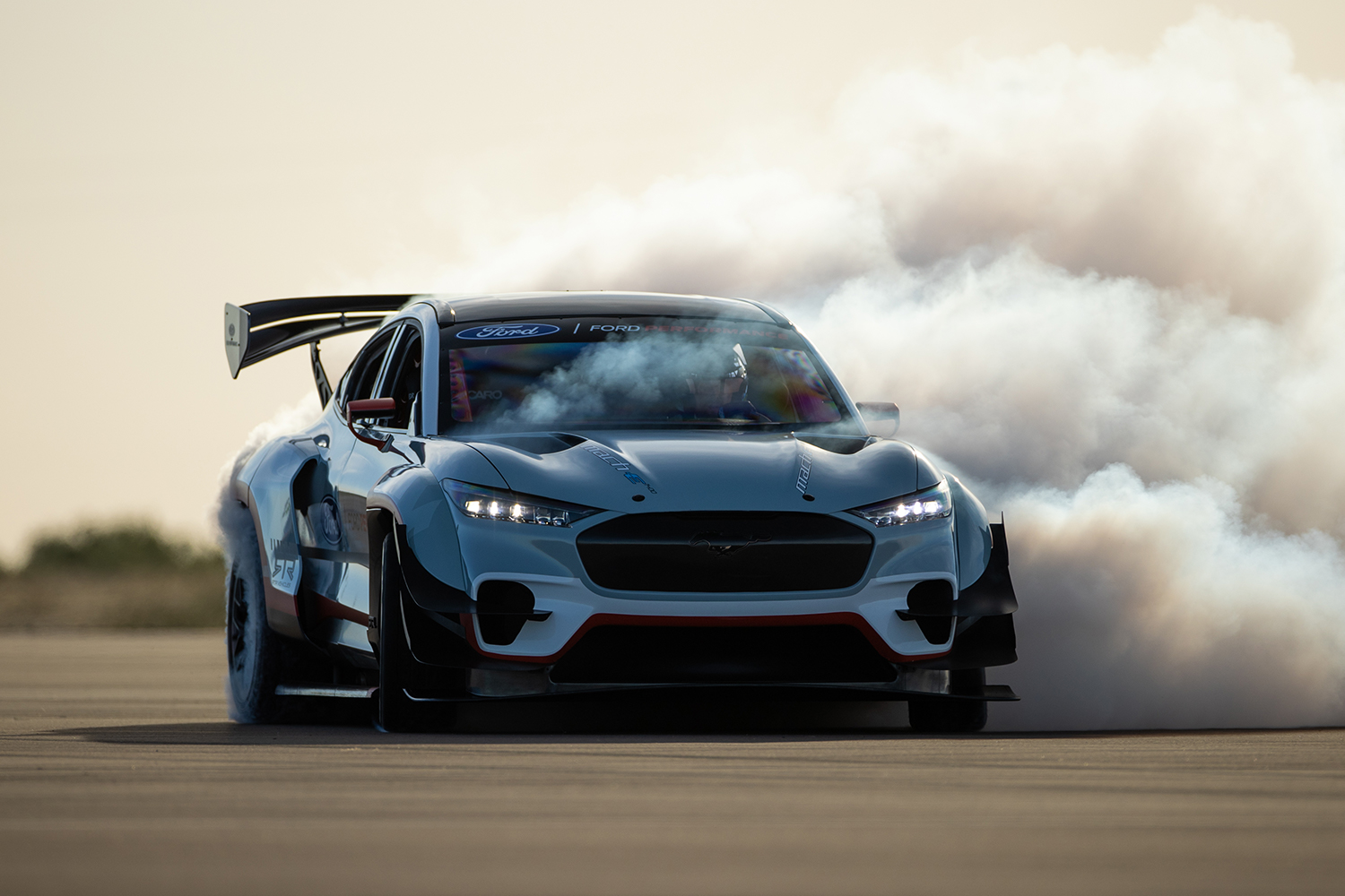 The one-off Ford Mustang Mach-E 1400 electric prototype drifting