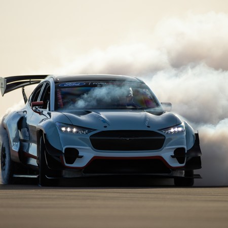The one-off Ford Mustang Mach-E 1400 electric prototype drifting