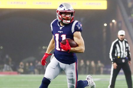 Julian Edelman runs in a TD
