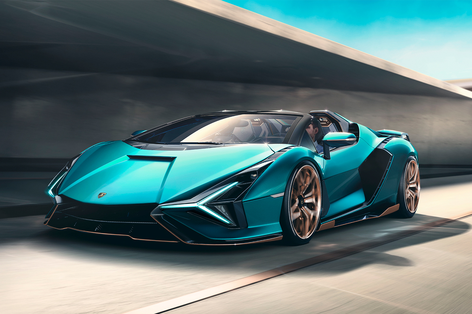 Lamborghini Hybrid Sián Roadster driving down the road