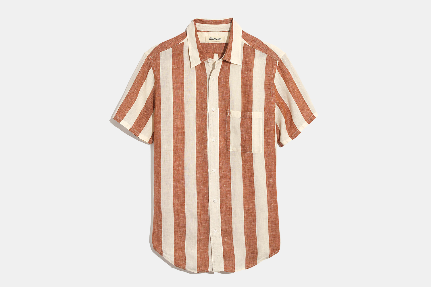 Madewell Men Linen Short-Sleeve Perfect Shirt in Watkins Stripe