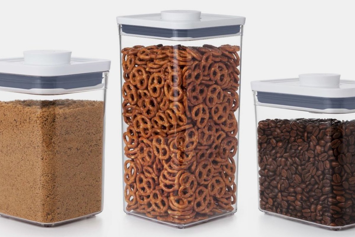 OXO Pop Containers with baking supplies, snacks and coffee