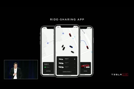Elon Musk announcing the Tesla ride-sharing app at Autonomy Day 2019