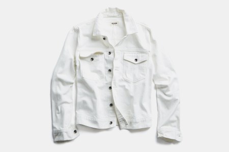 Todd Snyder white jean jacket in Japanese stretch selvedge denim
