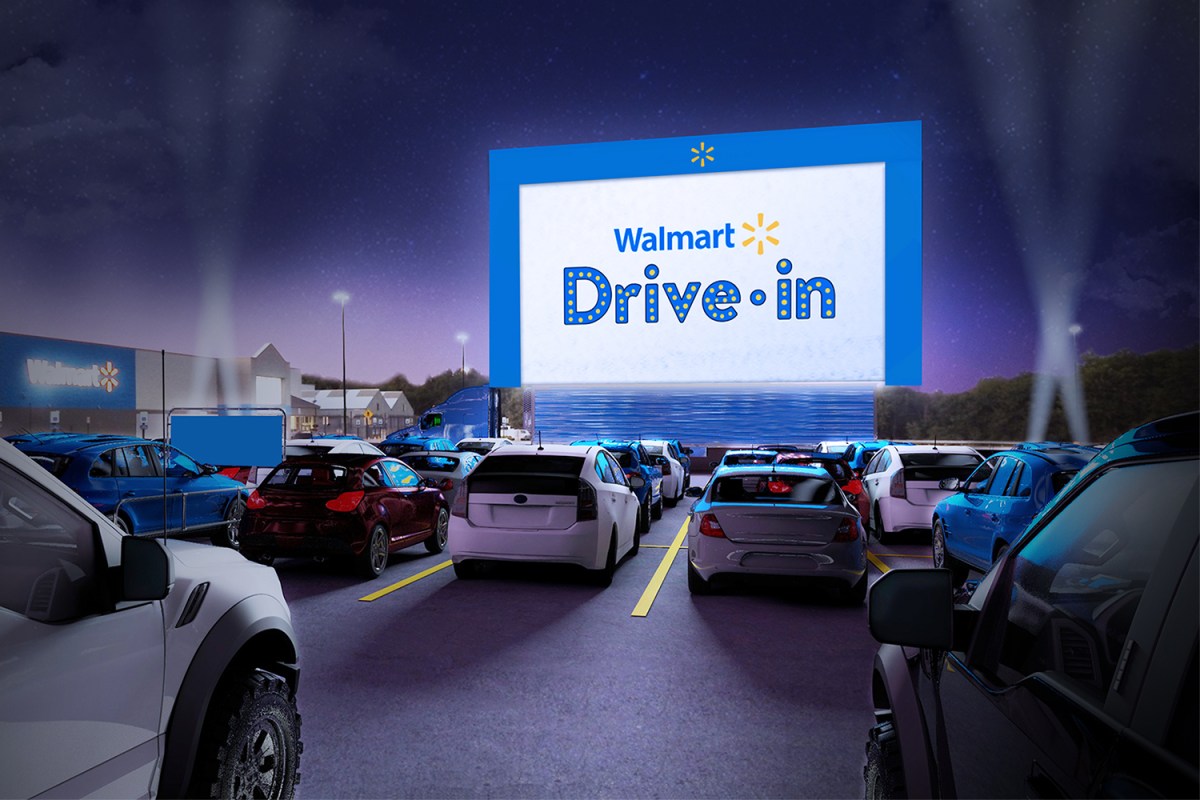 Walmart drive-in movie theater in the store parking lot