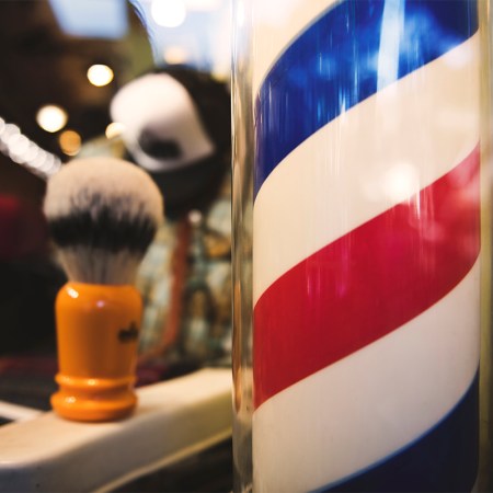 Barbershop pole and shaving brush