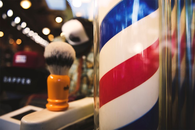 Barbershop pole and shaving brush