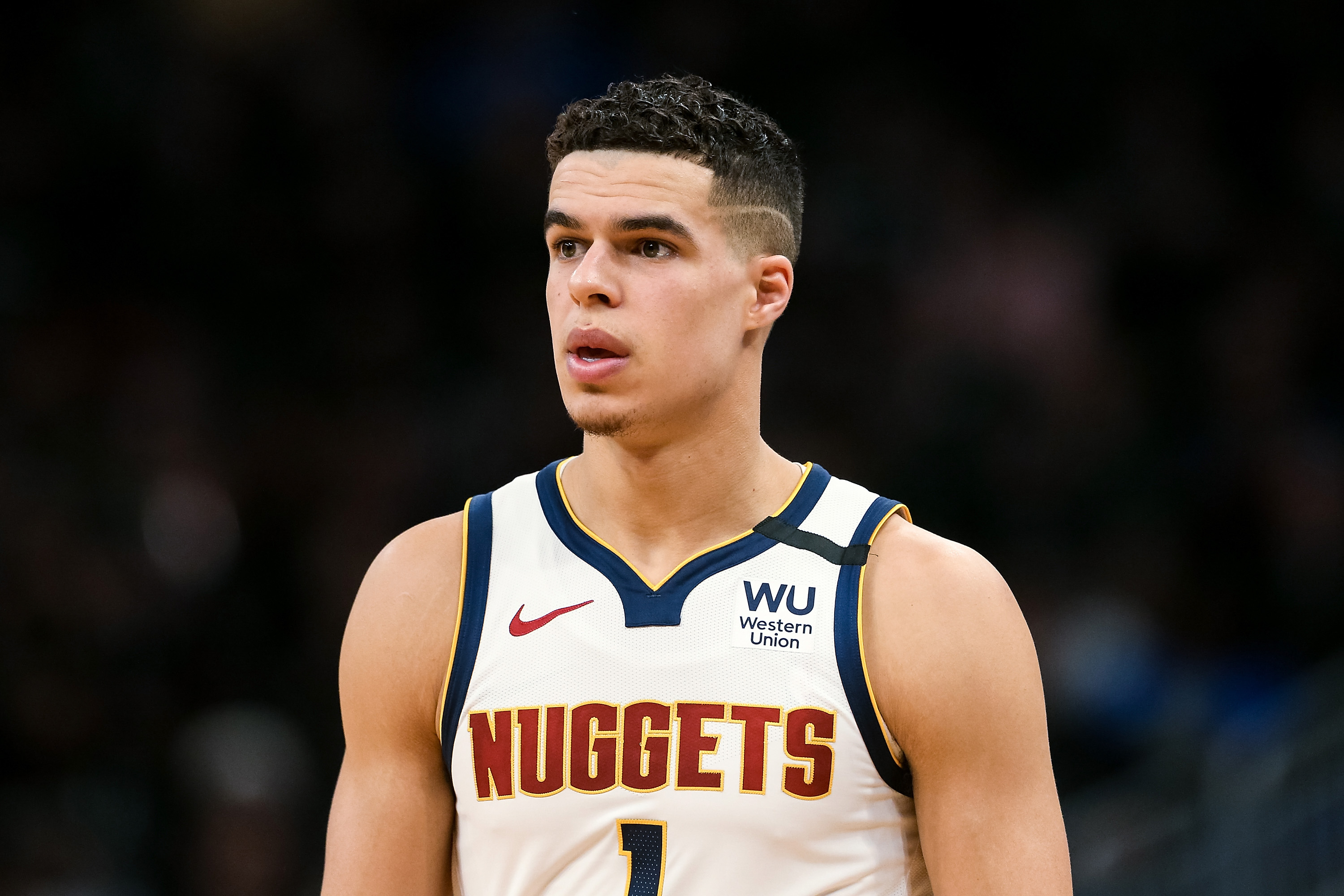 Michael Porter Jr. of the Denver Nuggets walks across the court. (Dylan Buell/Getty)