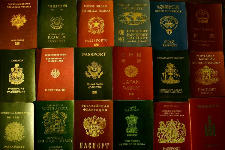 A variety of passports laid out