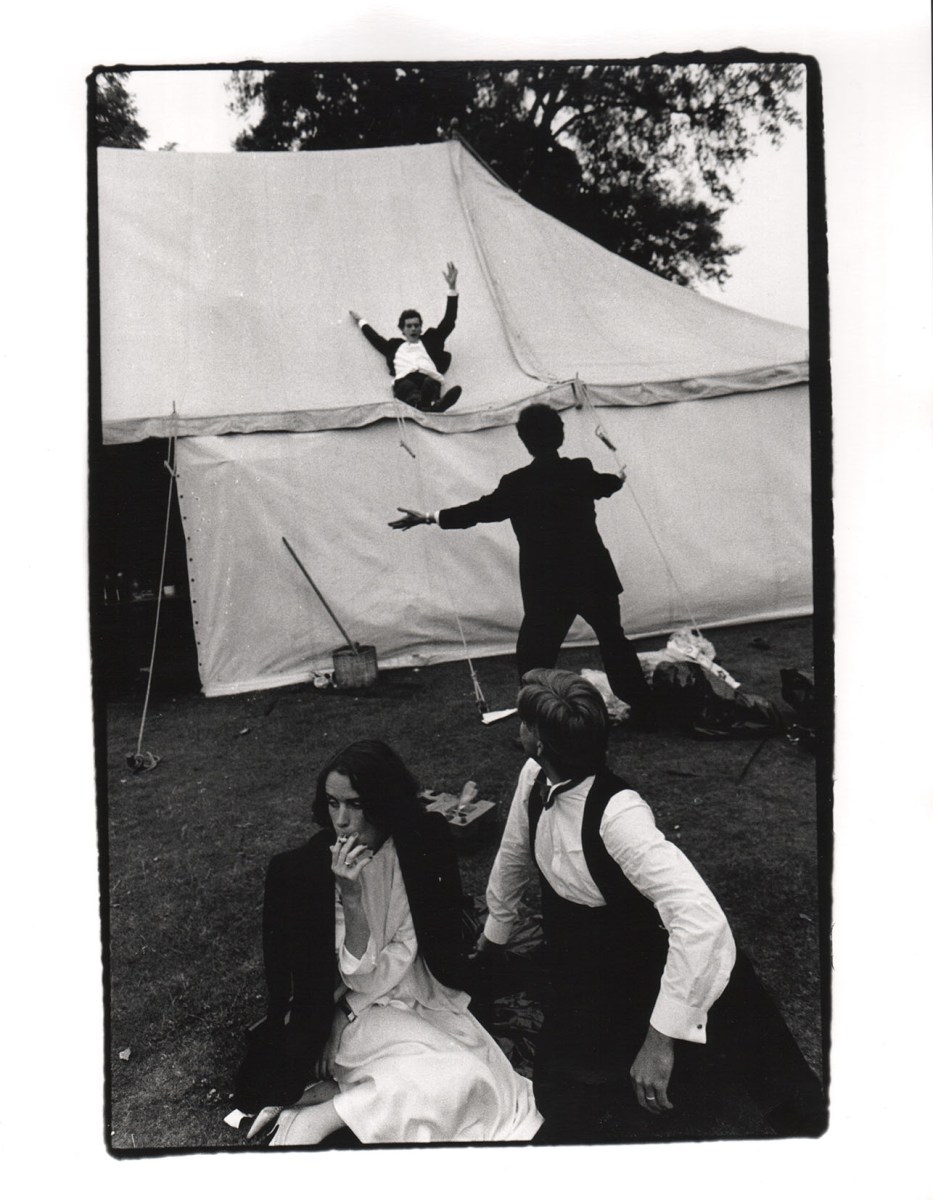 Sliding down the marquee, New College Ball, 1983.