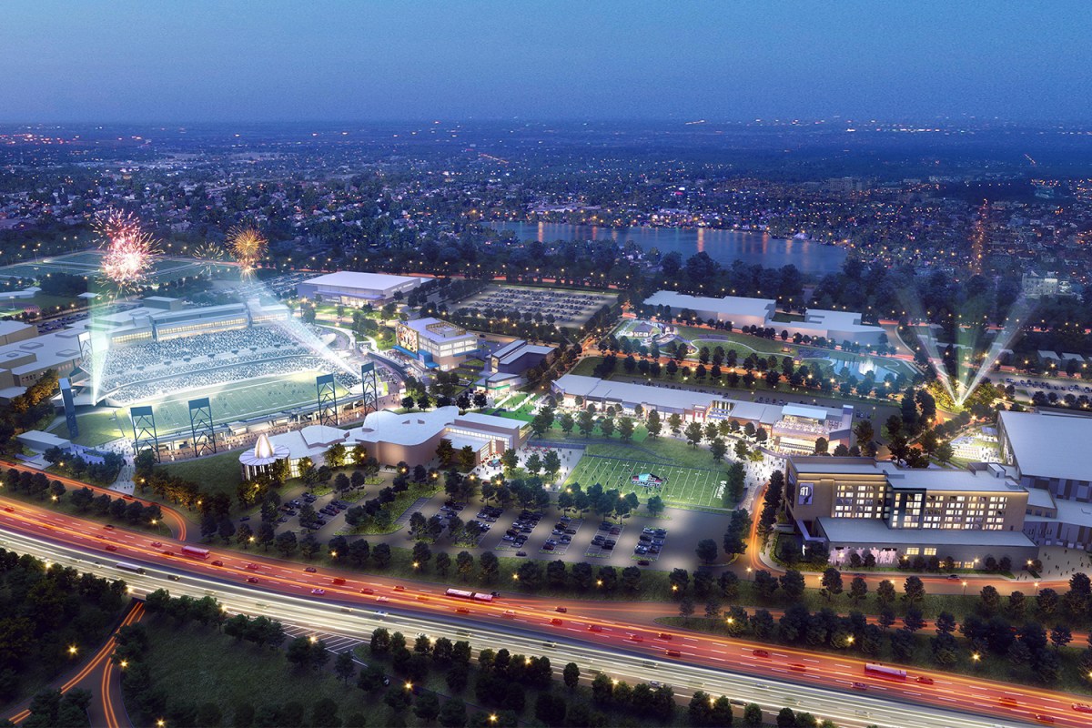 Rendering of the new resort and complex from Hall of Fame Resort & Entertainment Co. in Canton, Ohio