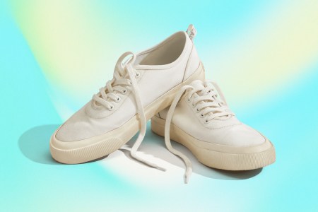 A pair of Everlane’s Forever Sneakers after some wear and tear