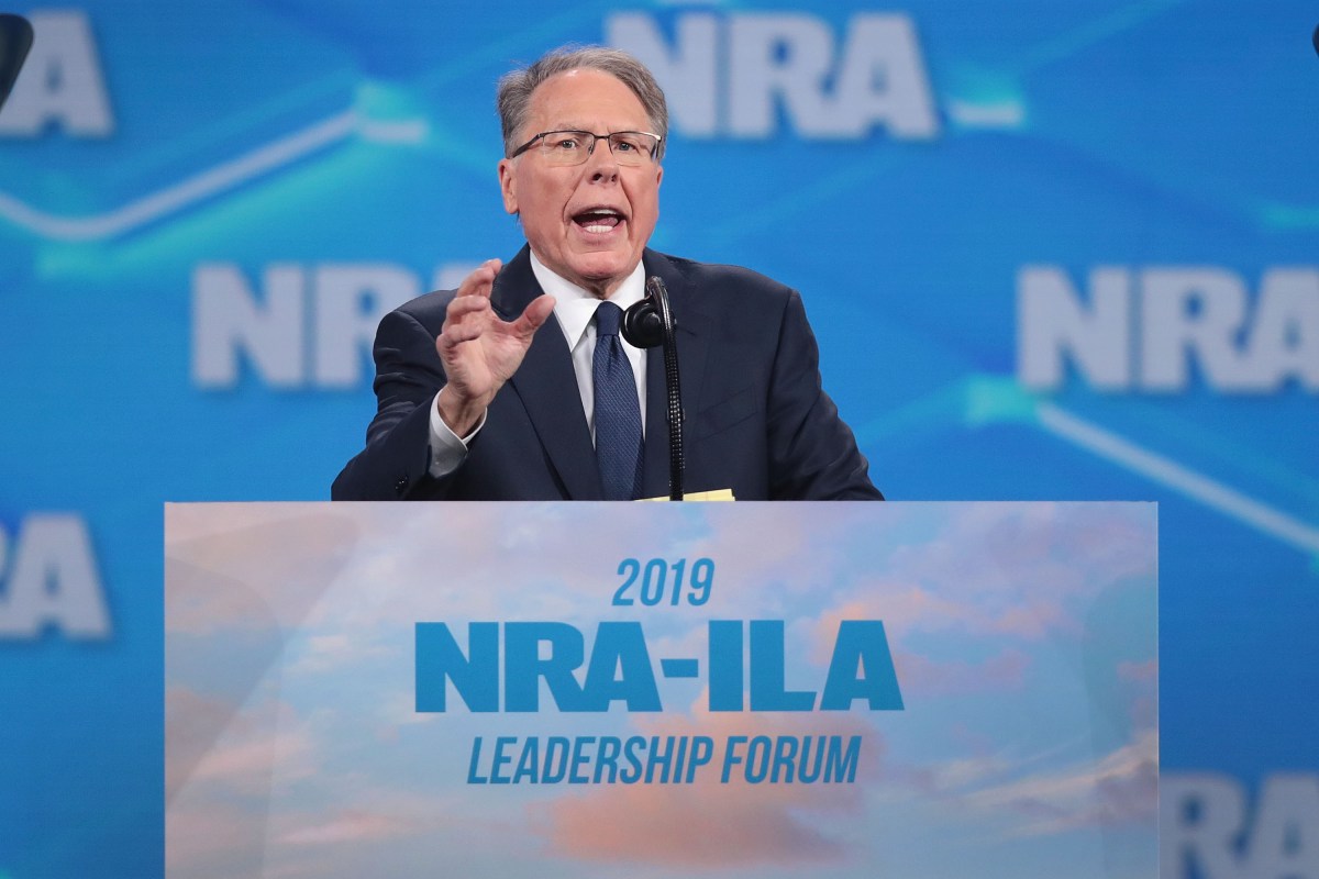 Wayne LaPierre, NRA vice president and CEO, speaks to guests at the NRA-ILA Leadership Forum at the 148th NRA Annual Meetings & Exhibits on April 26, 2019 in Indianapolis, Indiana