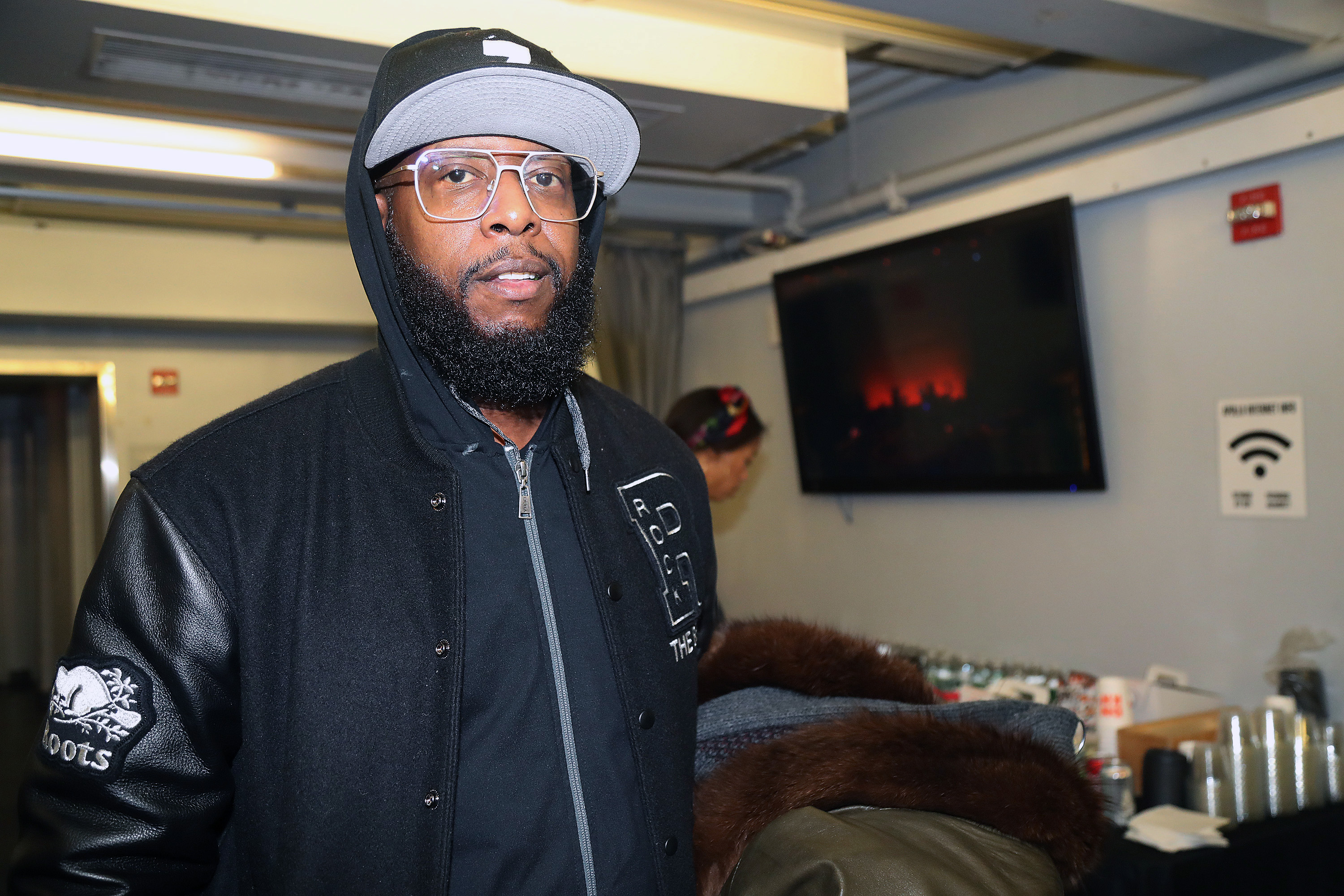 Rapper Talib Kweli appears backstage at City Winery Presents: Harry Belafonte's 93rd Birthday Celebration at The Apollo Theater on March 01, 2020 in New York City