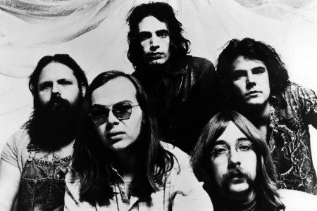 Members of the rock band Steely Dan in a black and white photo