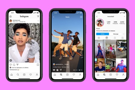 Three phones showing Facebook's new Instagram Reels TikTok competitor