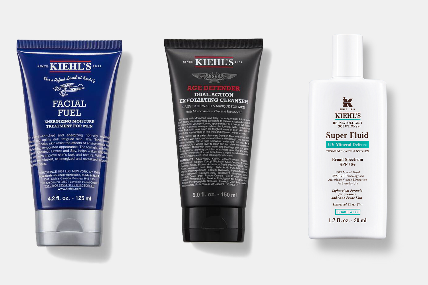 Kiehl's moisturizer, cleanse, face masks and sunscreen