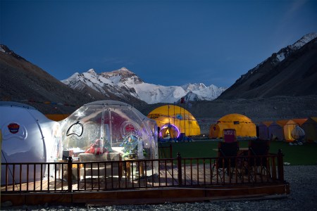 Domes in an Everest base camp in Shigatse, Tibet taken on May 19, 2020