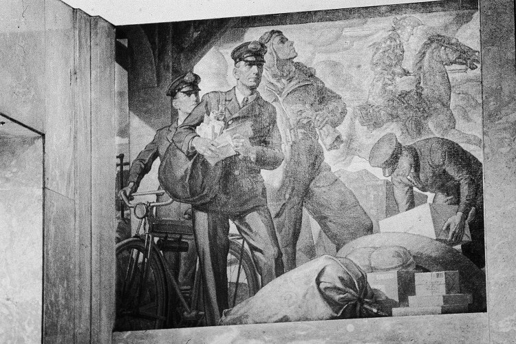 The history of the U.S. Postal Service mural by Robert L. Lambdin at a post office in Bridgeport, Connecticut in 1984.