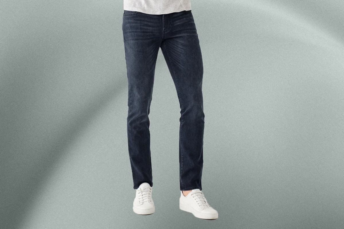 man wearing a pair of DL1961 eco-friendly blue jeans