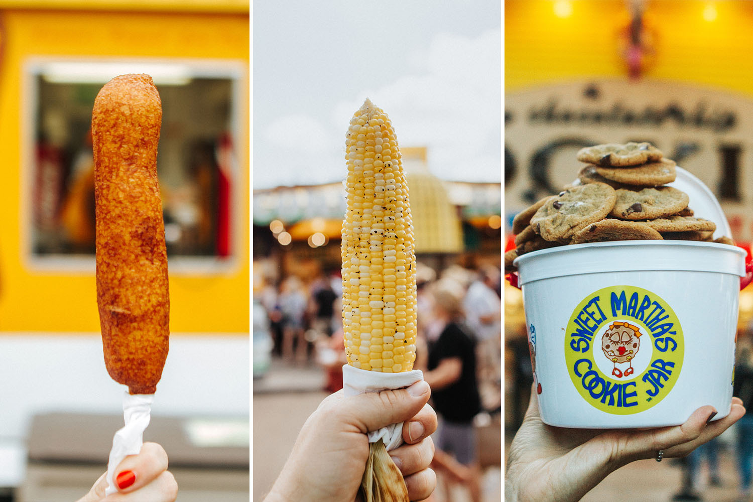 A corn dog, roasted corn on the cob and Sweet Martha's cookies from the Minnesota State Fair