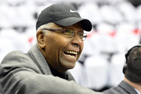 Ex-Georgetown Hoyas head coach John Thompson Jr. looks on before a 2019 college basketball game.